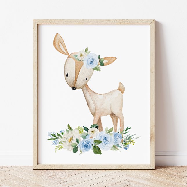 Póster Deer, Woodland Animals, Boho, Flores azules (Subido por el creador)