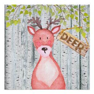 Póster Deer-Woodland Friends - ilustracion acuático