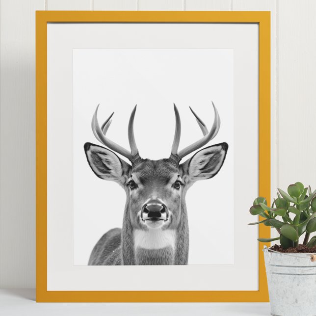 Póster Deer Woodland Retrato moderno blanco negro (Subido por el creador)