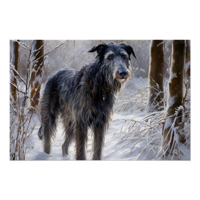 Póster Deerhound escocés deja que nieve Navidades (Anverso)