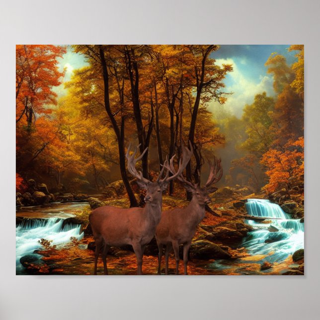 Póster Deers By A Woodland Stream (Frente)
