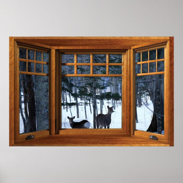 Póster Deers in the Winter Woods View Fake Window Poster (Frente)