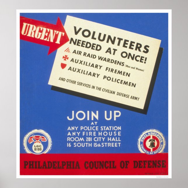 Póster Defensa de Filadelfia - se necesitan voluntarios - (Frente)