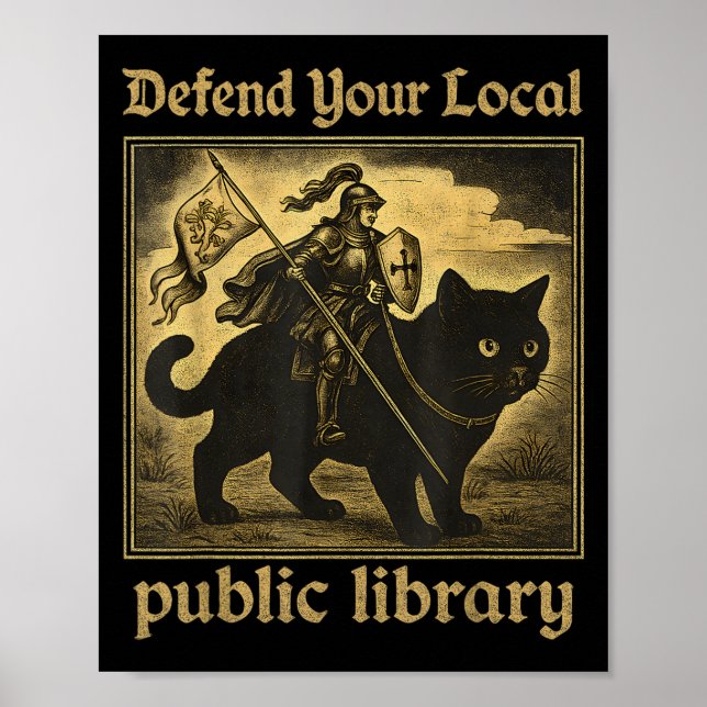 Póster Defiende a su gato Knight Tee de la biblioteca púb (Frente)