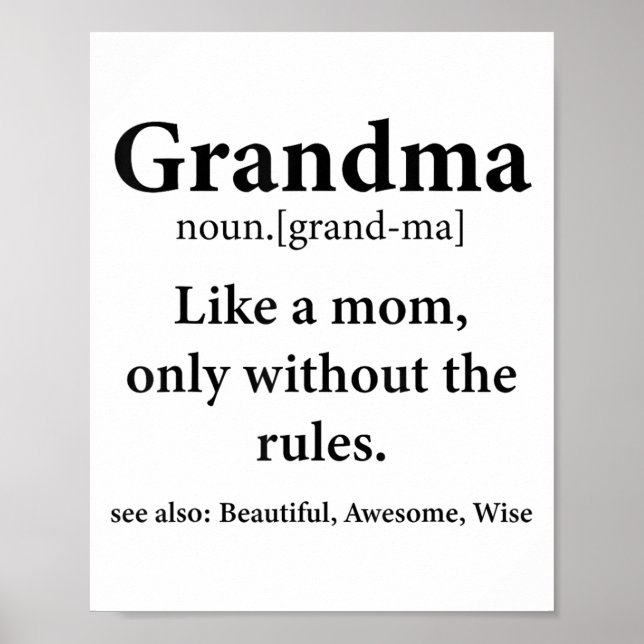 Póster Definición De Abuela Como Mamá Sin Reglas Graciosa (Frente)