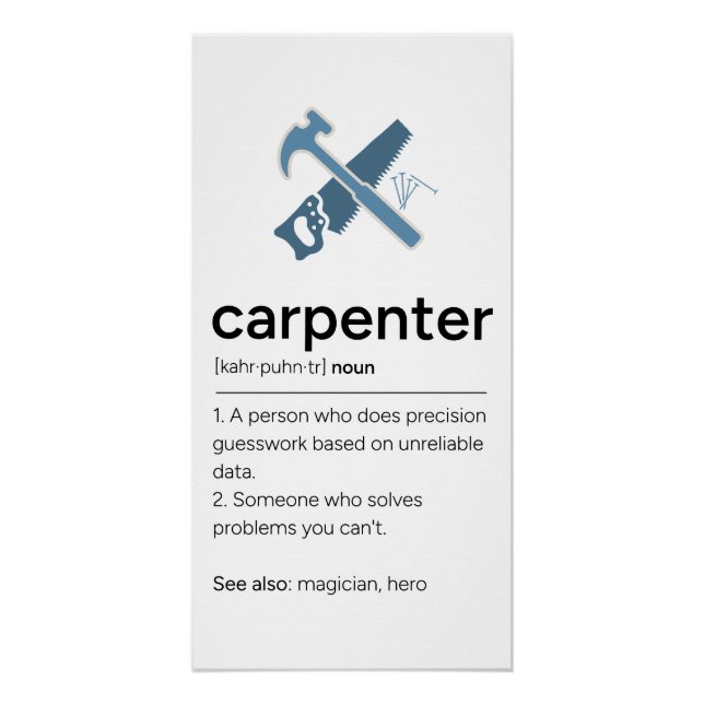 Póster Definición de carpintero con herramientas (Anverso)