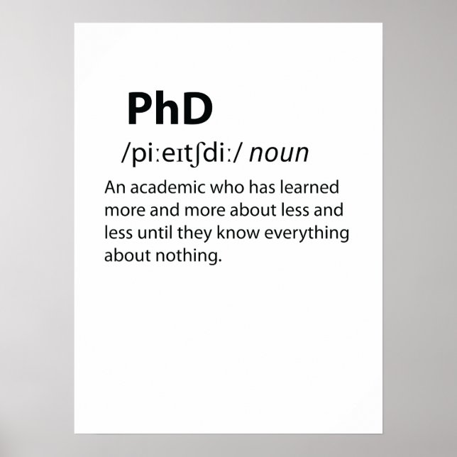 Póster Definición de diccionario divertida de PhD (Frente)