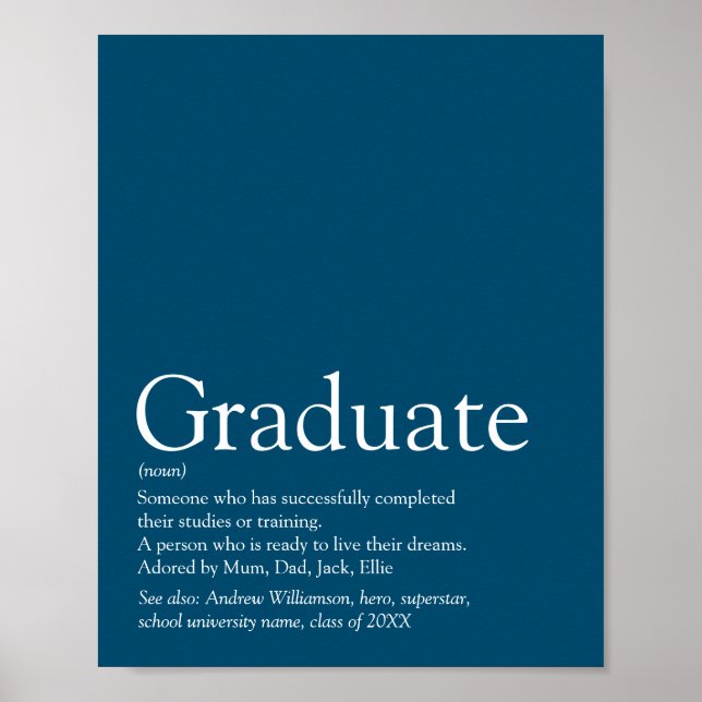 Póster Definición de Graduado Personalizada Moderna Azul  (Frente)