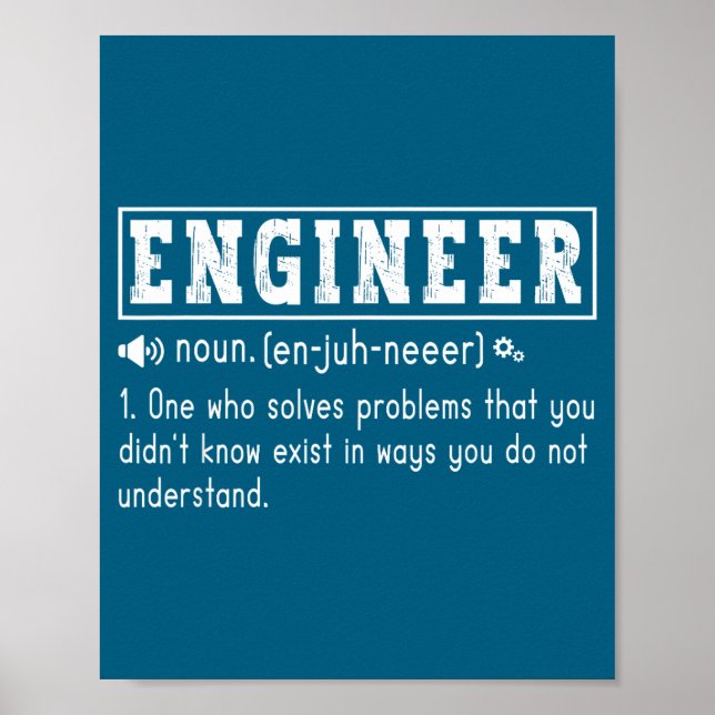 Póster Definición de ingeniero divertido Solución de prob (Frente)