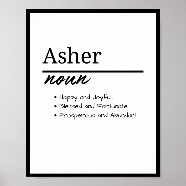 Póster Definición de nombre Asher, Boy Personalizada (Frente)