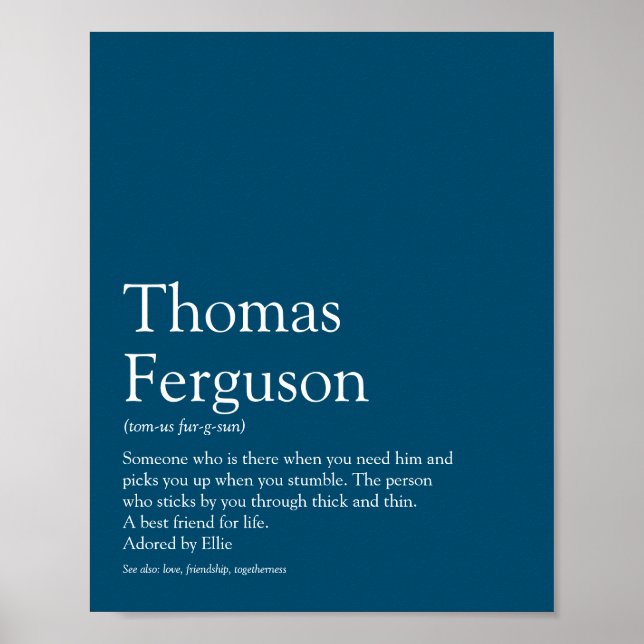 Póster Definición de nombre azul tipográfico moderno (Frente)