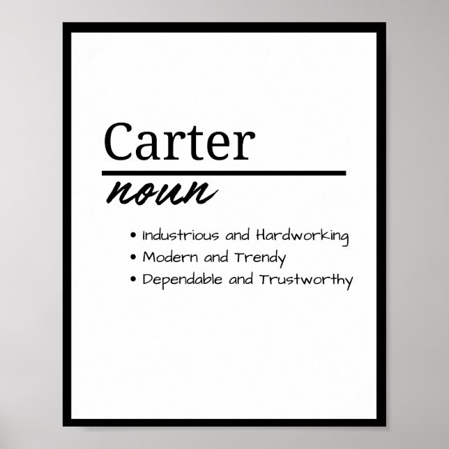 Póster Definición de nombre personalizado de Carter, Boy (Frente)