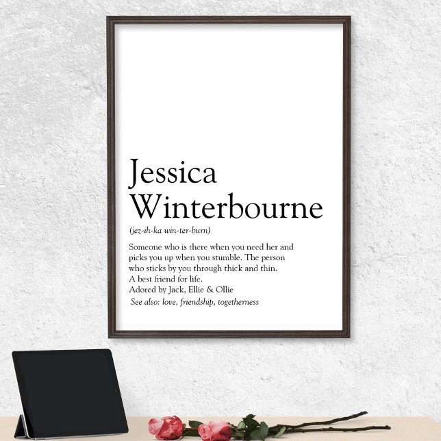 Póster Definición de nombre Tipografía en blanco y negro (Fun Modern Personalized Name Definition Poster)