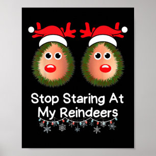 Póster Deja de mirar mis renos divertido chiste de Navida