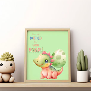 Póster ¡Deja que el mundo escuche tu rugido! Dino acuarel