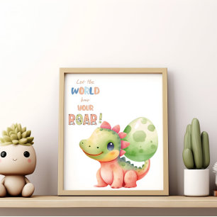 Póster ¡Deja que el mundo escuche tu rugido! Dino acuarel
