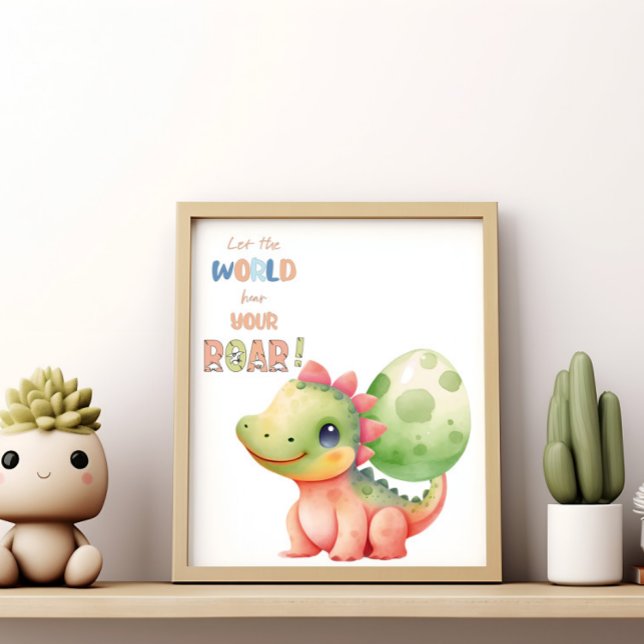 Póster ¡Deja que el mundo escuche tu rugido! Dino acuarel (Subido por el creador)