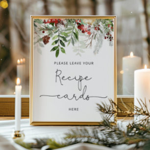 Póster Deja tu tarjeta de receta aquí de hoja perenne de 