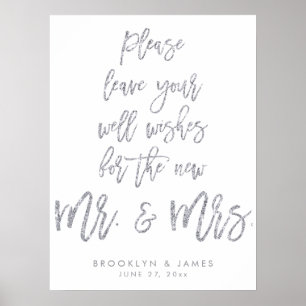 Póster Deja tus buenos deseos Boda Rótulo Silver Purpurin