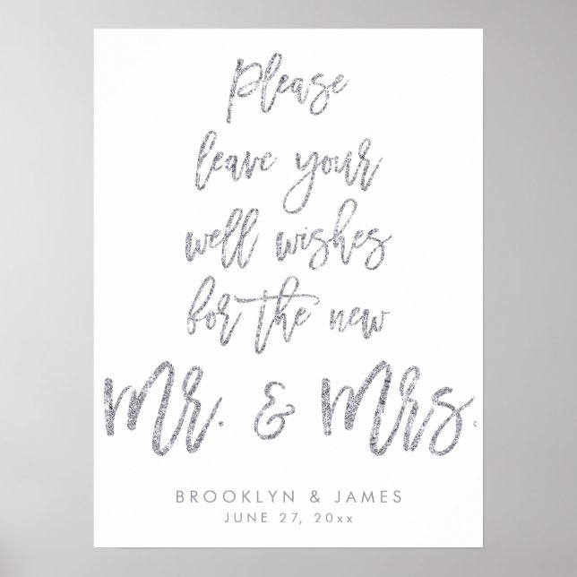 Póster Deja tus buenos deseos Boda Rótulo Silver Purpurin (Frente)