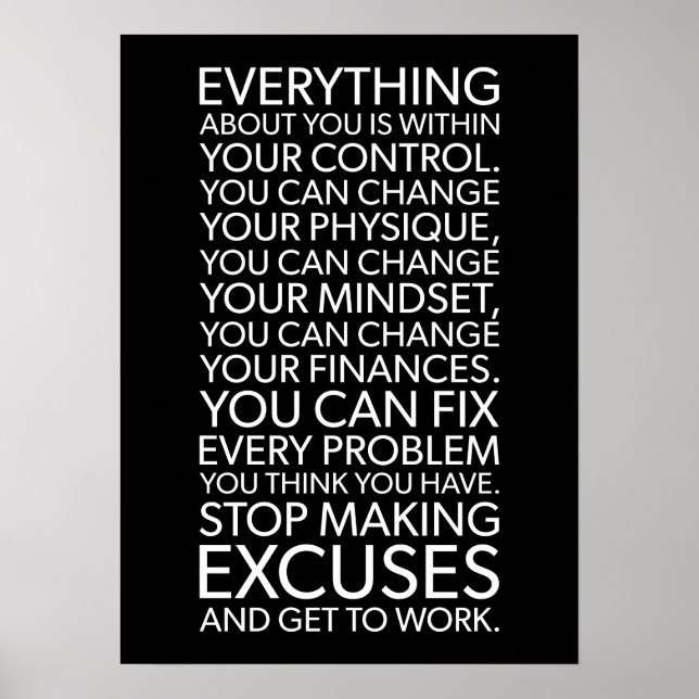 Póster Dejar de hacer excusas - Motivación del éxito (Frente)