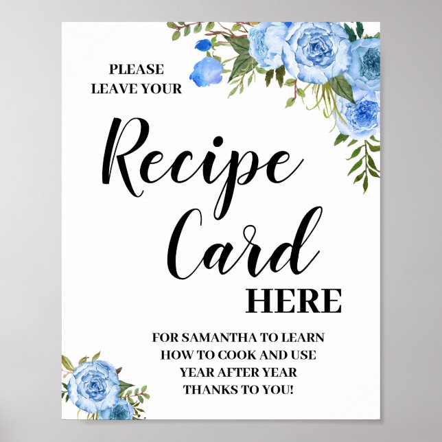 Póster Dejar la tarjeta de receta aquí Bridal Shower Blue (Frente)
