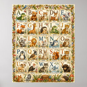 Póster del alfabeto de animales del bosque   ABC a
