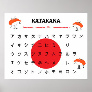 Póster del alfabeto japonés Katakana – Sushi lindo