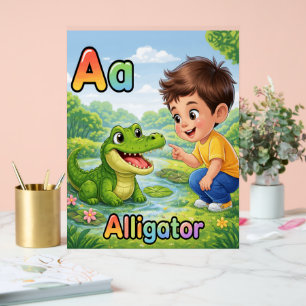 Póster del alfabeto letra A A es para caimán lindo