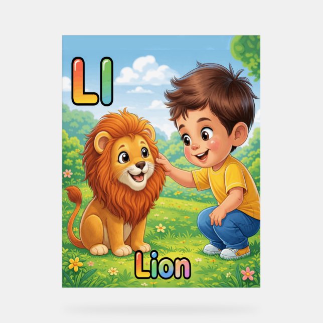 Póster del alfabeto letra L - L es para León  (Anverso)
