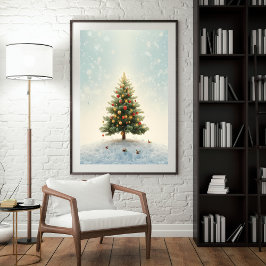 Póster del árbol de Navidad con luces centelleante
