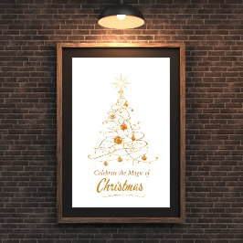 Póster del árbol de Navidad con resplandor dorado