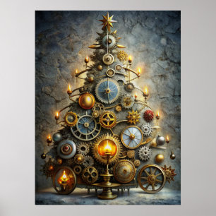 Póster del árbol de Navidad Steampunk