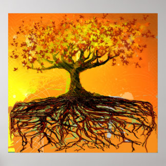 Póster del árbol de raíces desgastadas y sucias ar