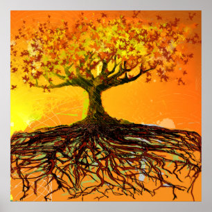Póster del árbol de raíces desgastadas y sucias ar