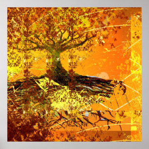 Póster del árbol de raíces desgastadas y sucias ar
