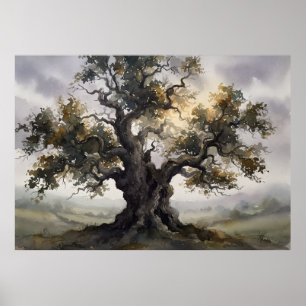 Póster del árbol espíritu guardián del roble antig