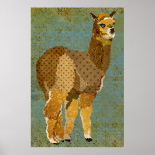 Poster del arte de la alpaca del Grunge del oro