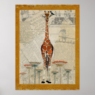 Poster del arte de la JIRAFA y del PÁJARO de AÑIL