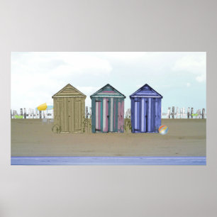 Poster del arte de las chozas de la playa y de la