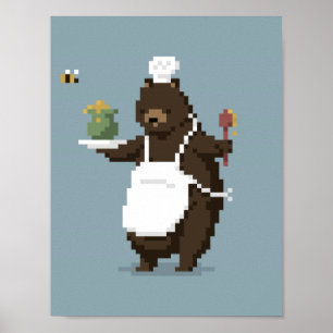 Poster del arte del pixel del cocinero del oso