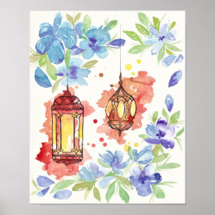 Poster del arte del watercolour de las linternas