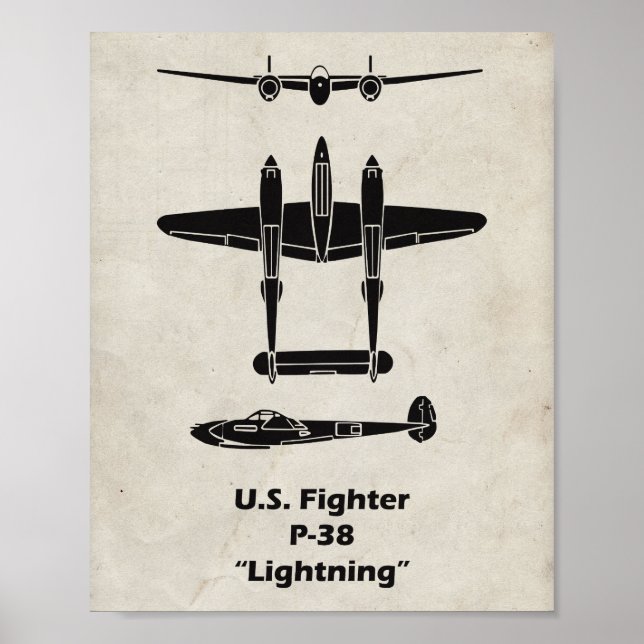 Póster del avión P-38 Lightning de la Segunda Guer (Frente)