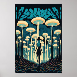 Póster del Bosque de Hongos Mágicos | Arte Trippy