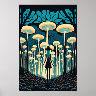 Póster del Bosque de Hongos Mágicos   Arte Trippy 