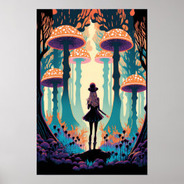 Póster del Bosque de Hongos Mágicos | Arte Trippy