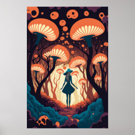 Póster del Bosque de Hongos Mágicos | Arte Trippy