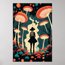 Póster del Bosque de Hongos Mágicos | Arte Trippy