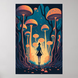 Póster del Bosque de Hongos Mágicos | Arte Trippy