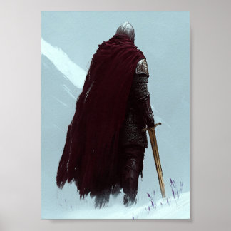 Póster del Caballero de la capa roja de fantasía o